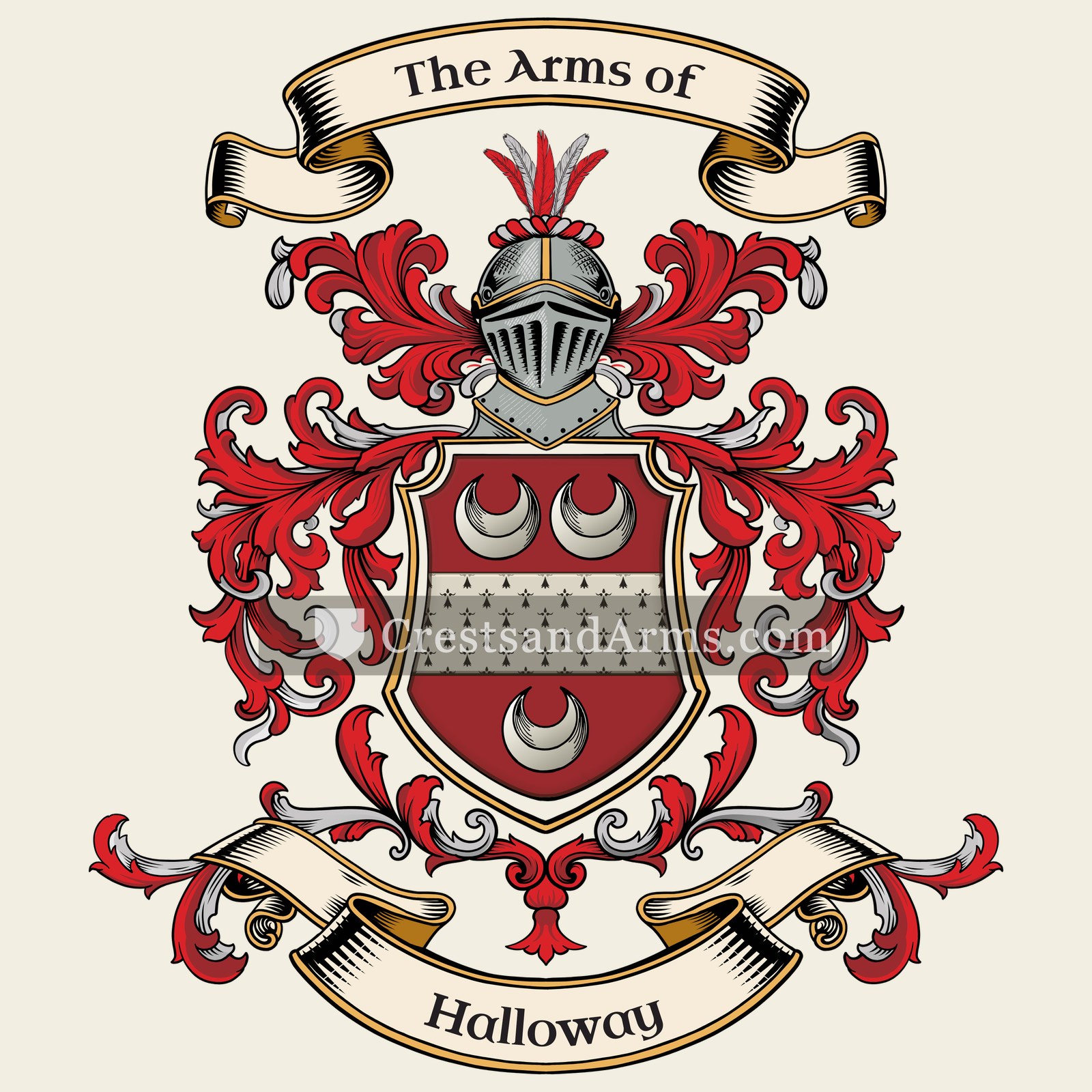 The Halloway coat of arms, drawn from the recorded blazon