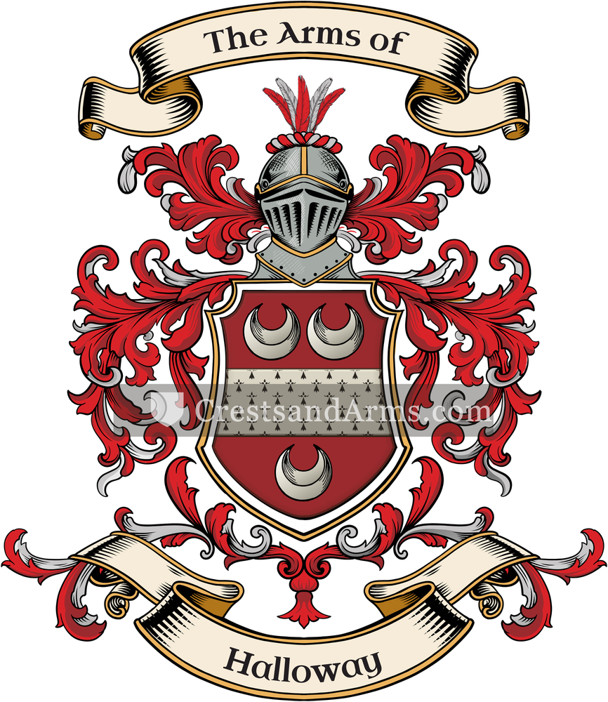 The Halloway coat of arms, drawn from the recorded blazon