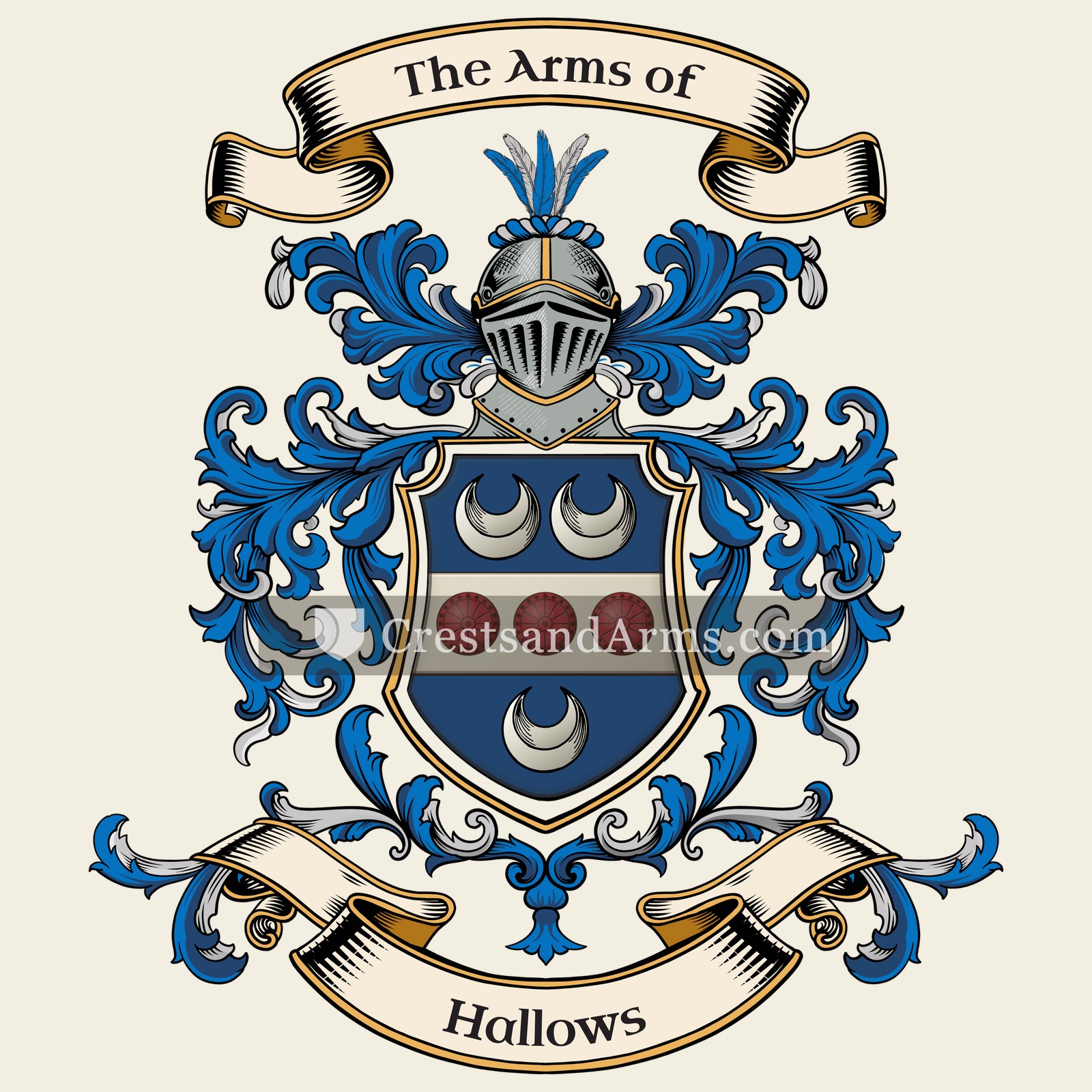 The Hallows coat of arms, drawn from the recorded blazon