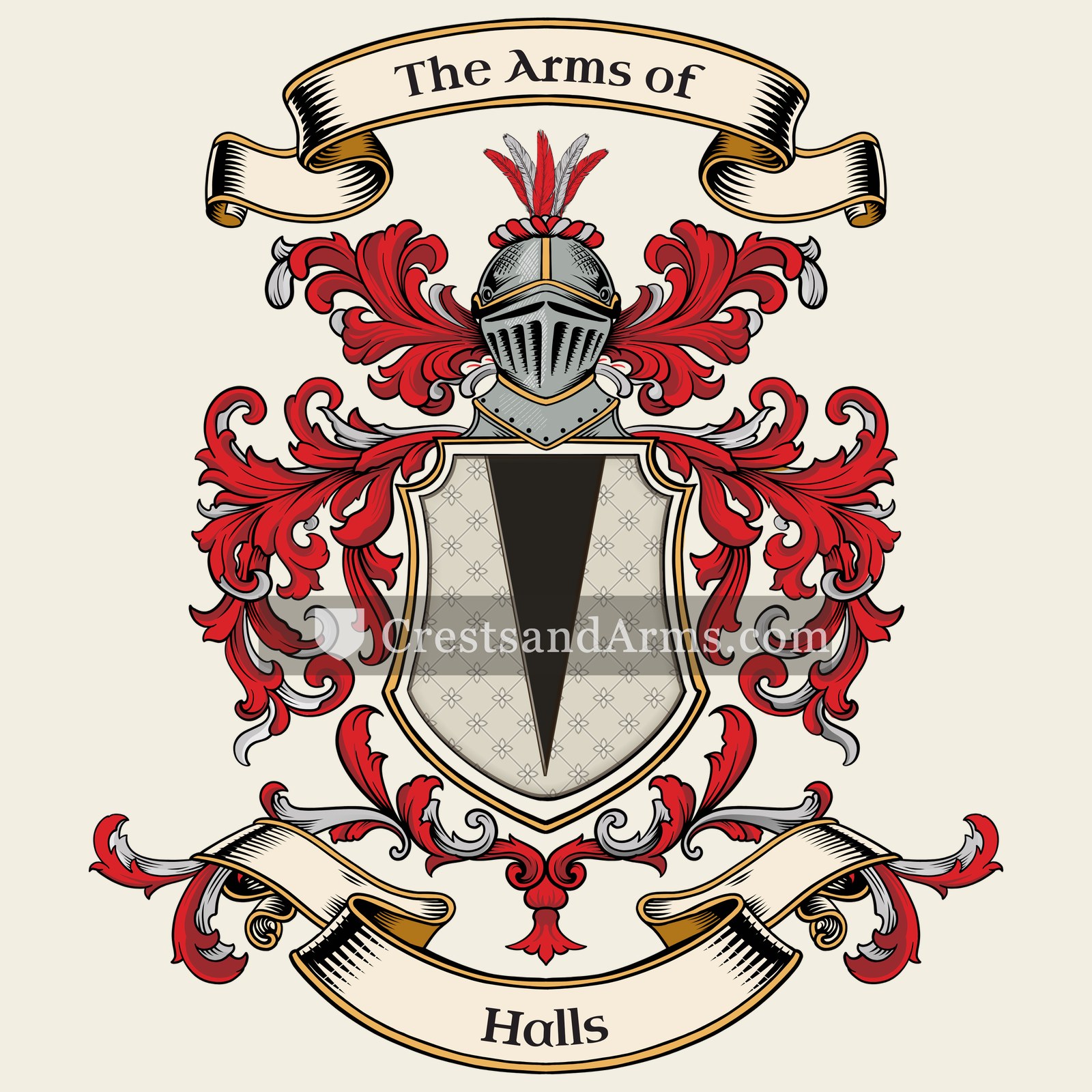 The Halls coat of arms, drawn from the recorded blazon