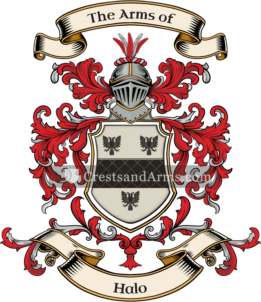 The Halo coat of arms, drawn from the recorded blazon