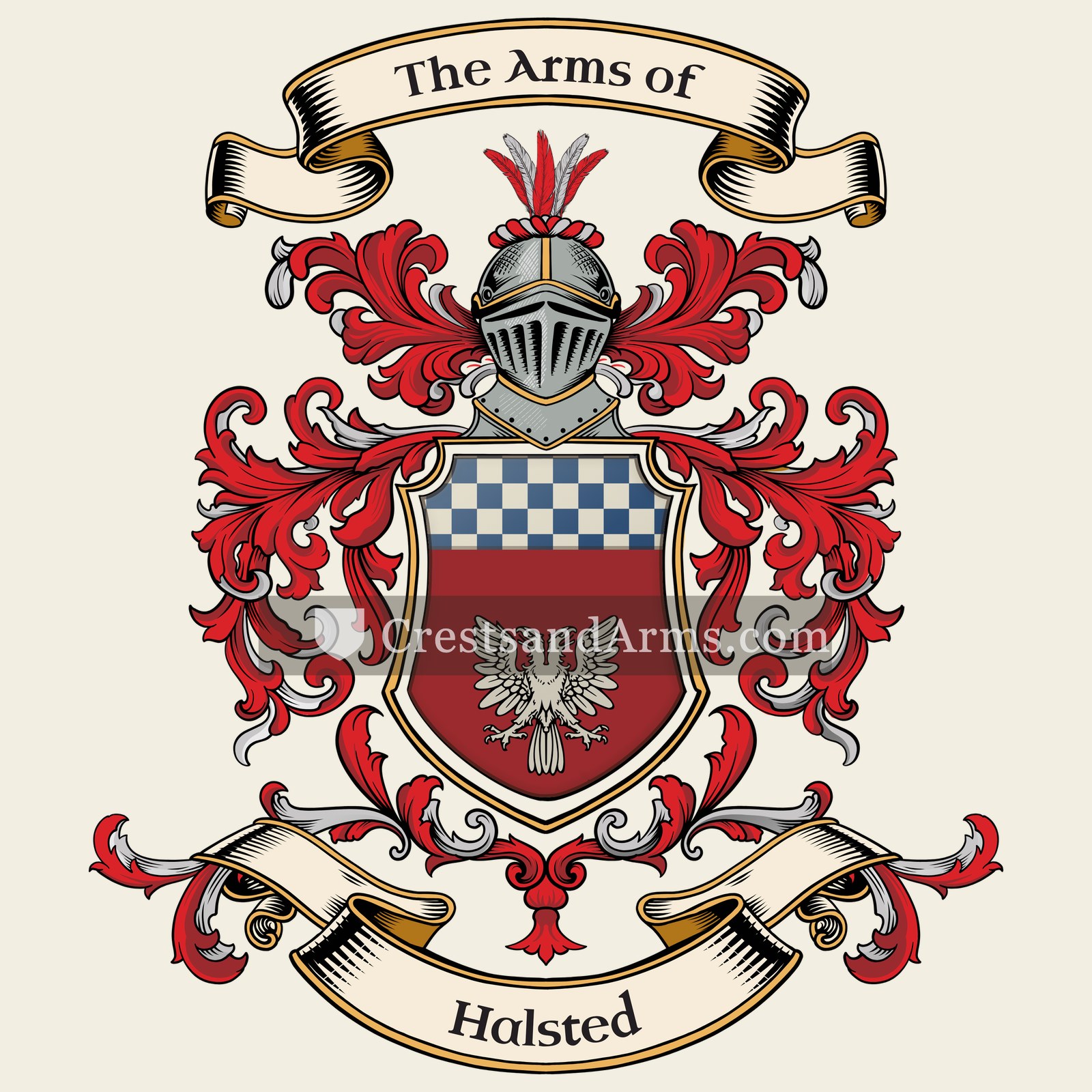 The Halsted coat of arms, drawn from the recorded blazon