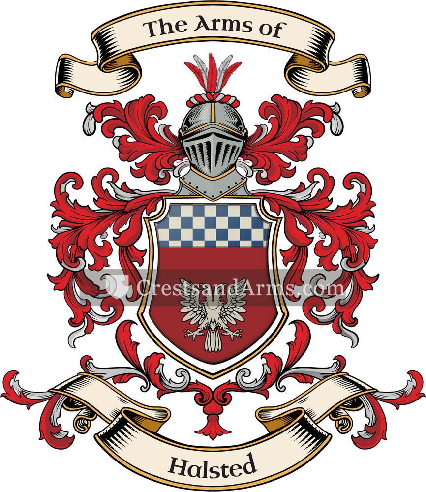 The Halsted coat of arms, drawn from the recorded blazon