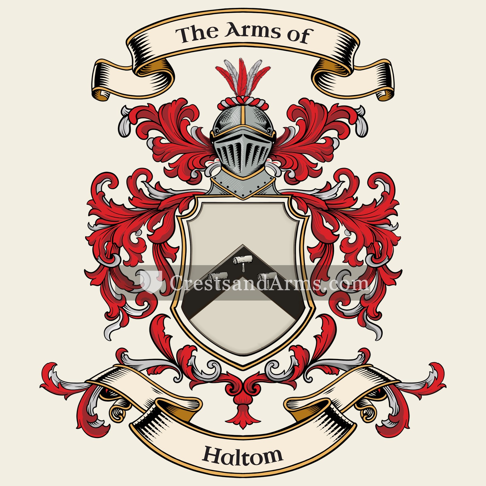 The Haltom coat of arms, drawn from the recorded blazon