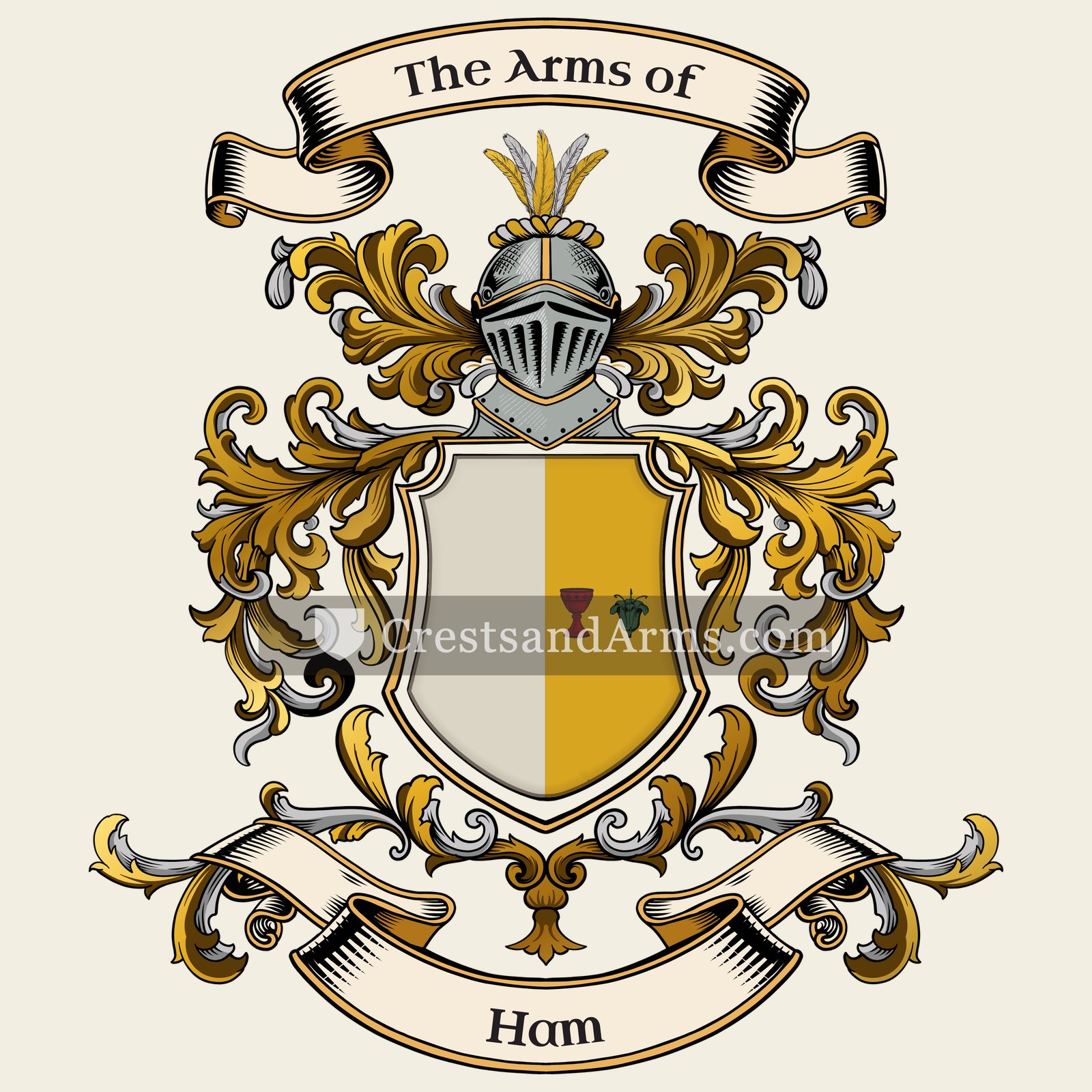 The Ham coat of arms, drawn from the recorded blazon