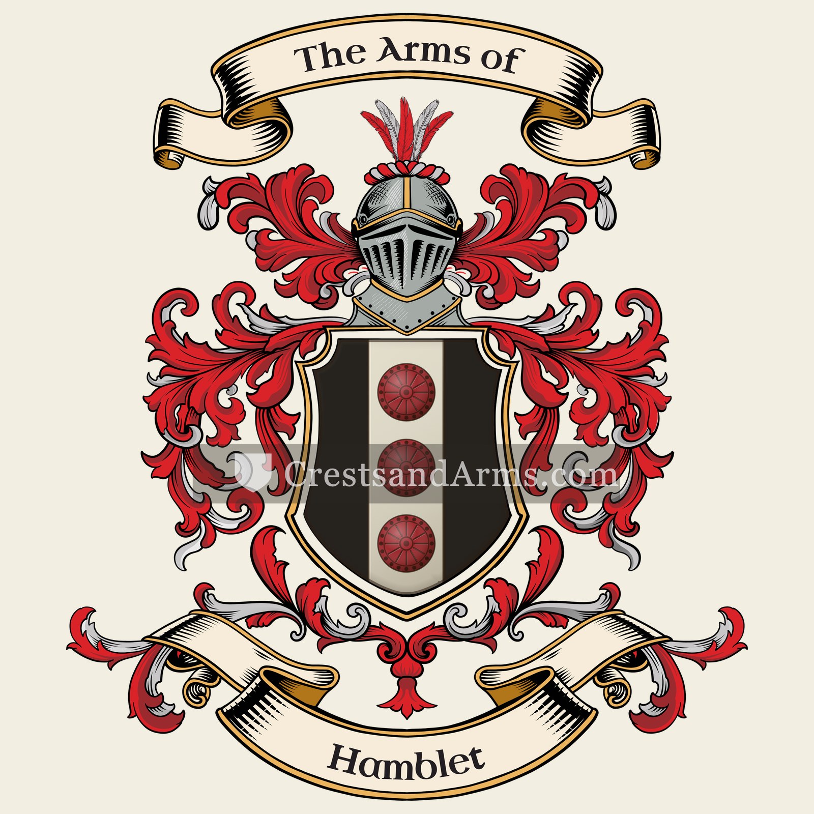 The Hamblet coat of arms, drawn from the recorded blazon
