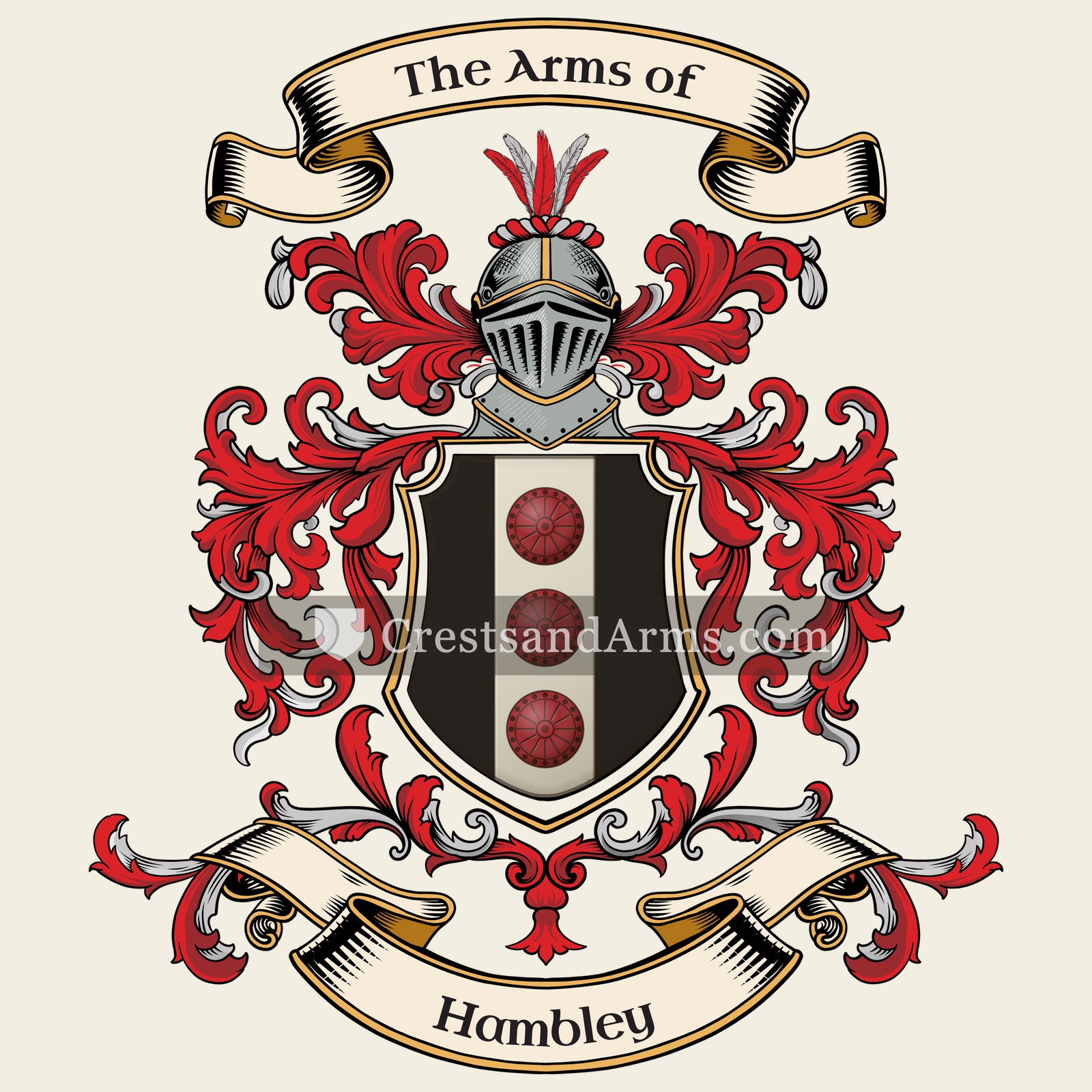 The Hambley coat of arms, drawn from the recorded blazon