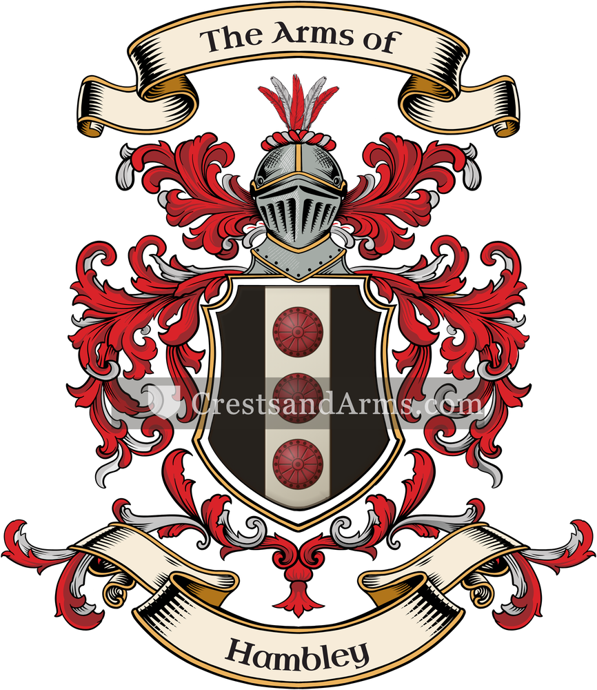 The Hambley coat of arms, drawn from the recorded blazon