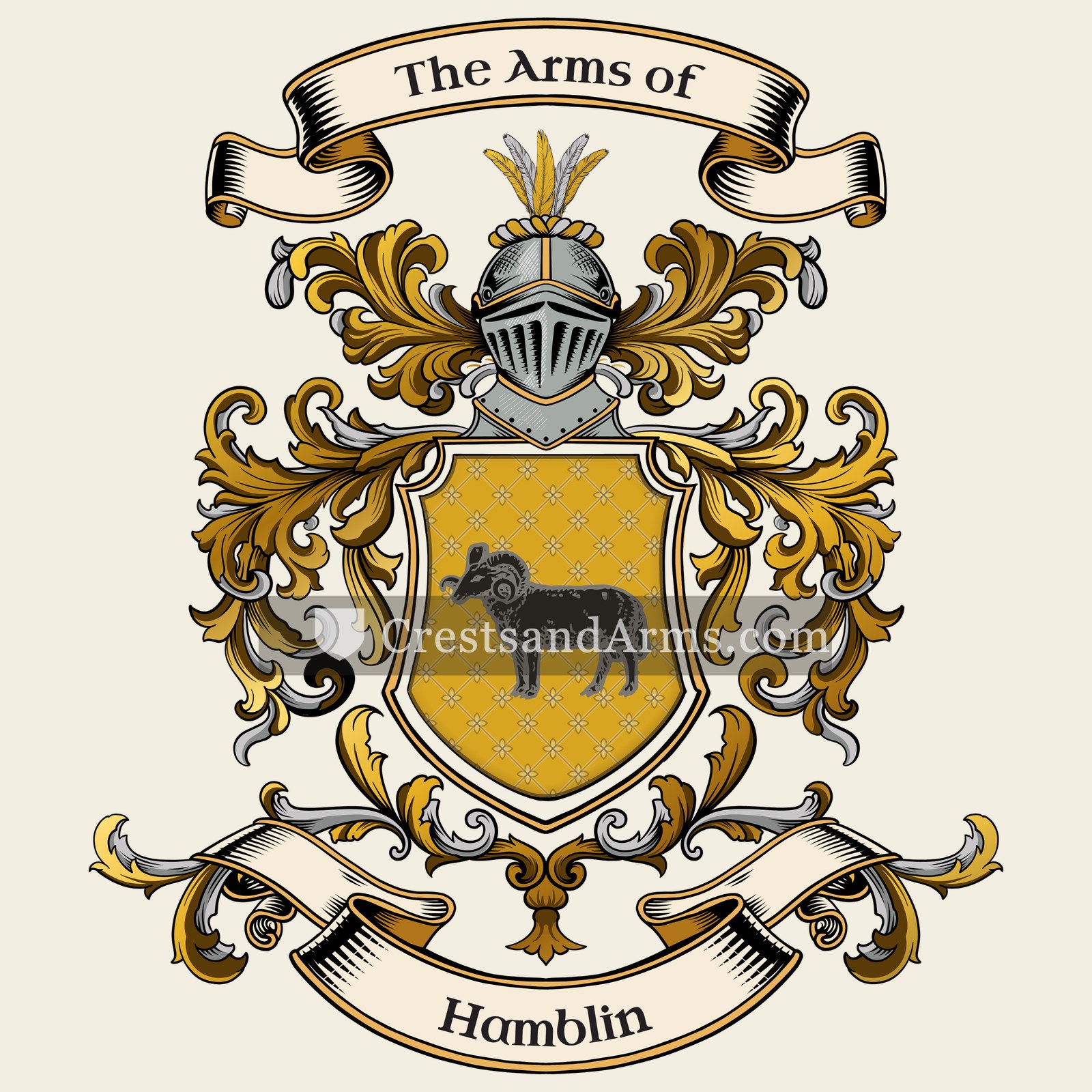 The Hamblin coat of arms, drawn from the recorded blazon