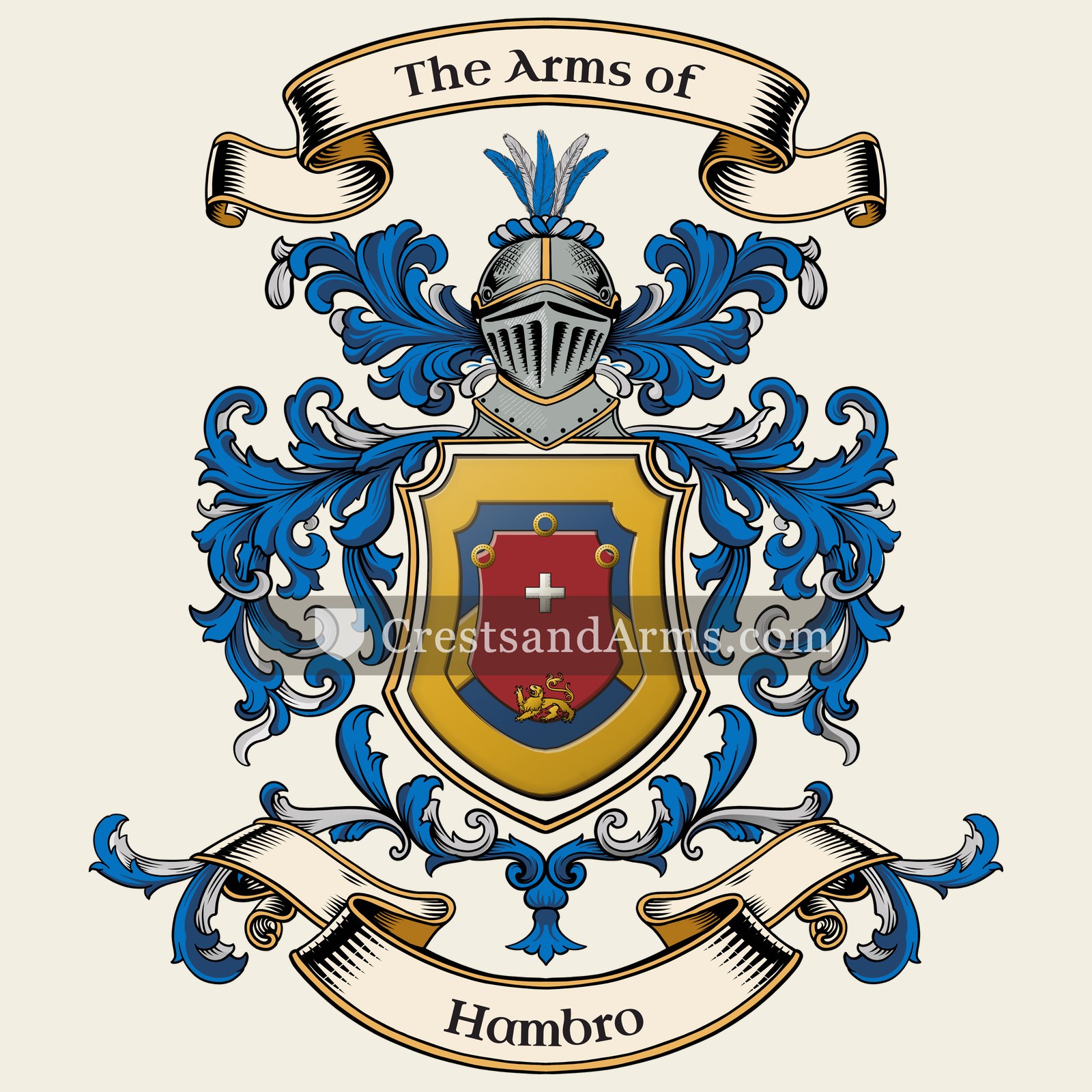 The Hambro coat of arms, drawn from the recorded blazon
