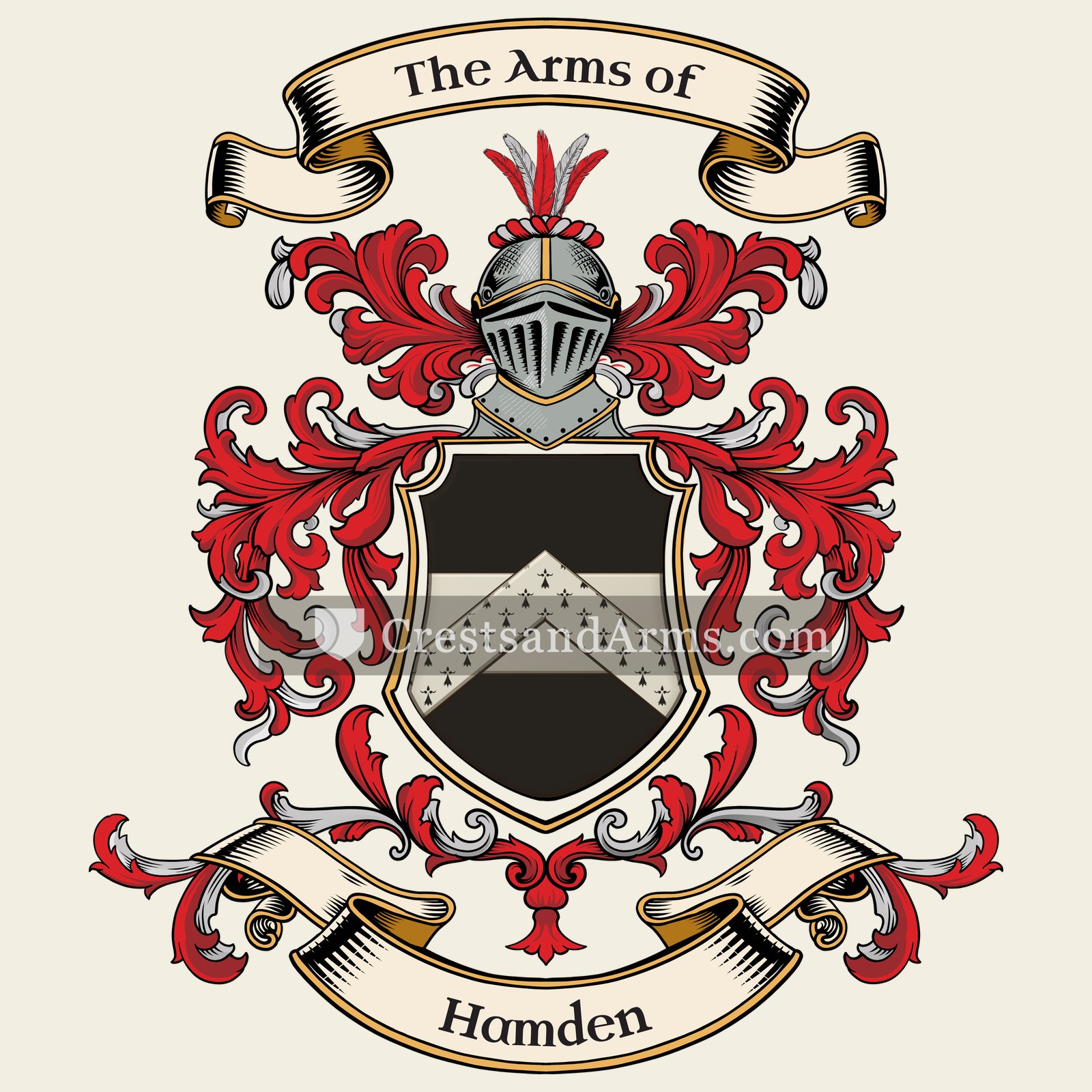 The Hamden coat of arms, drawn from the recorded blazon