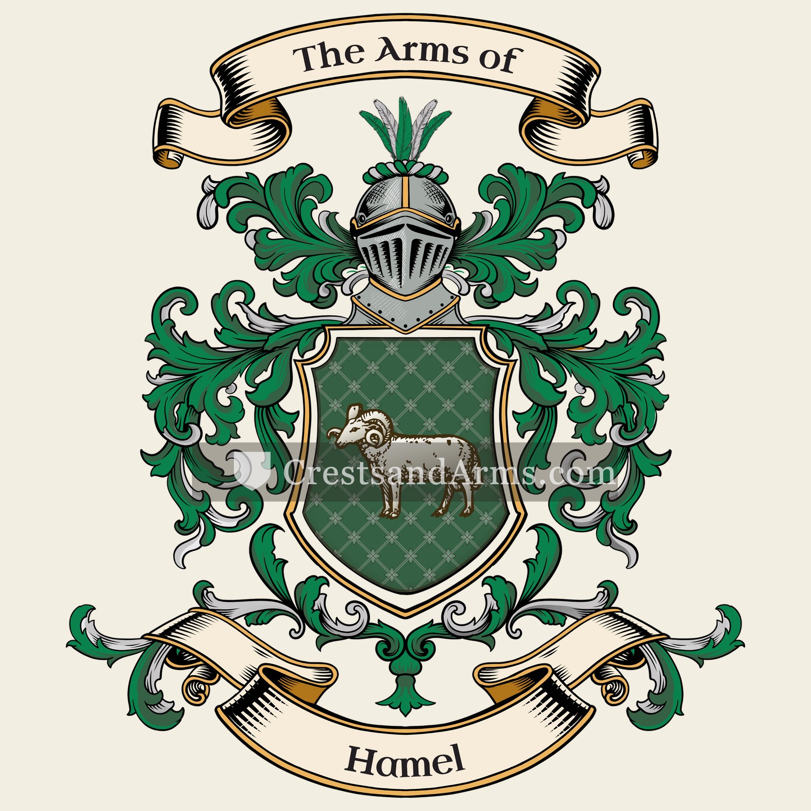 The Hamel coat of arms, drawn from the recorded blazon