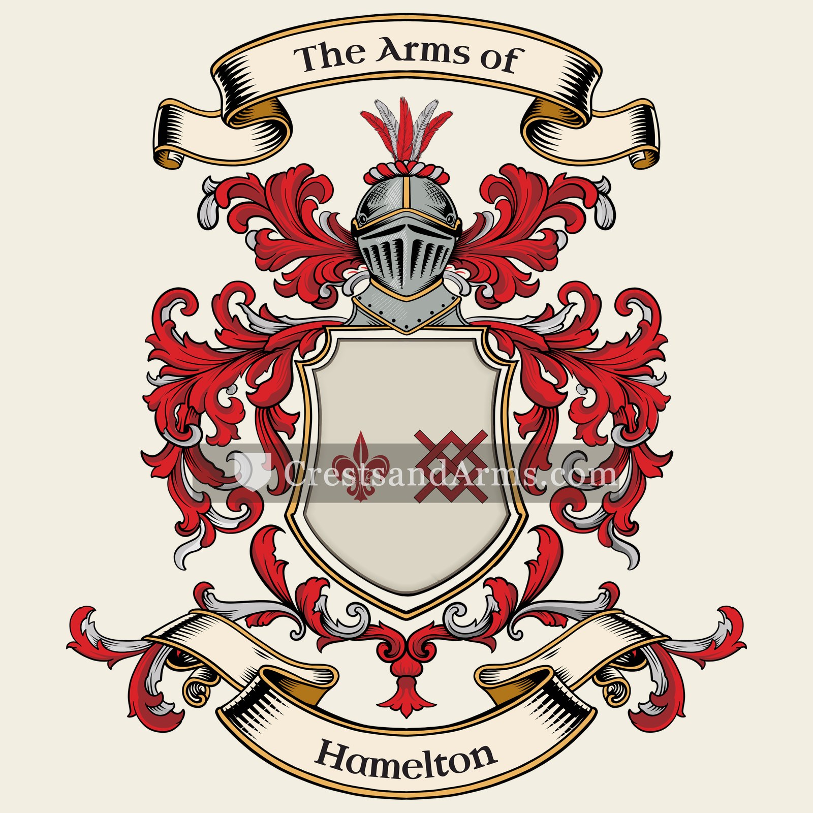 The Hamelton coat of arms, drawn from the recorded blazon