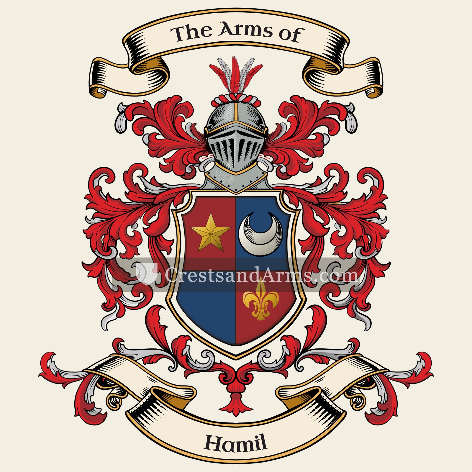The Hamil coat of arms, drawn from the recorded blazon
