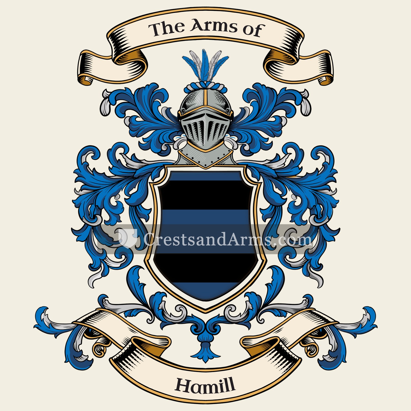 The Hamill coat of arms, drawn from the recorded blazon