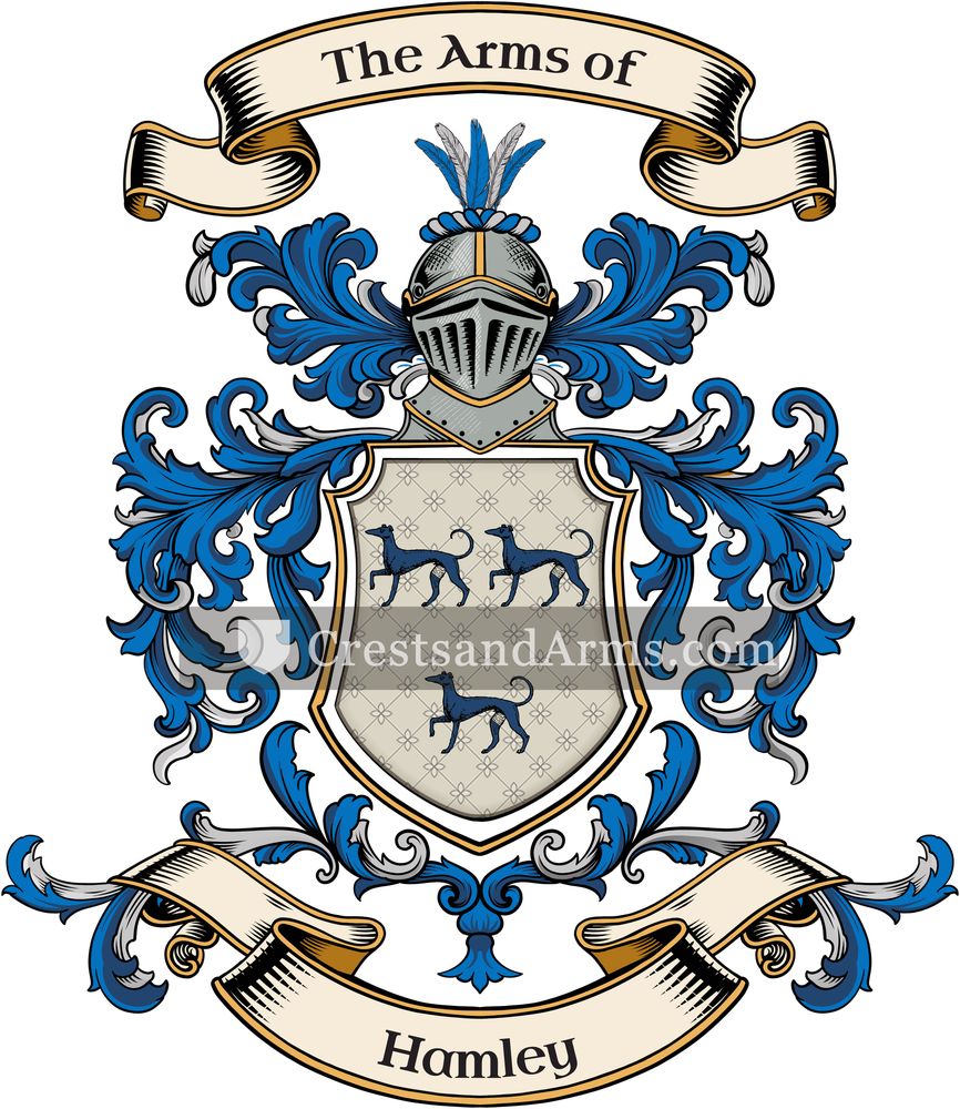 The Hamley coat of arms, drawn from the recorded blazon