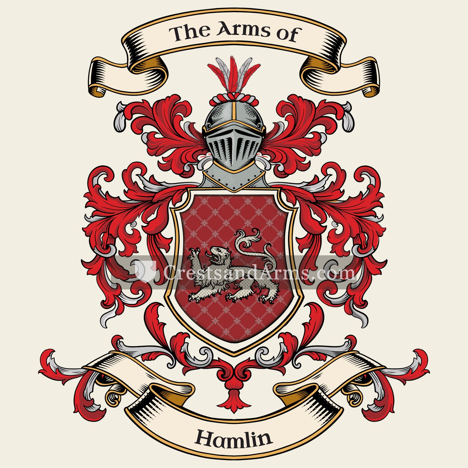 The Hamlin coat of arms, drawn from the recorded blazon