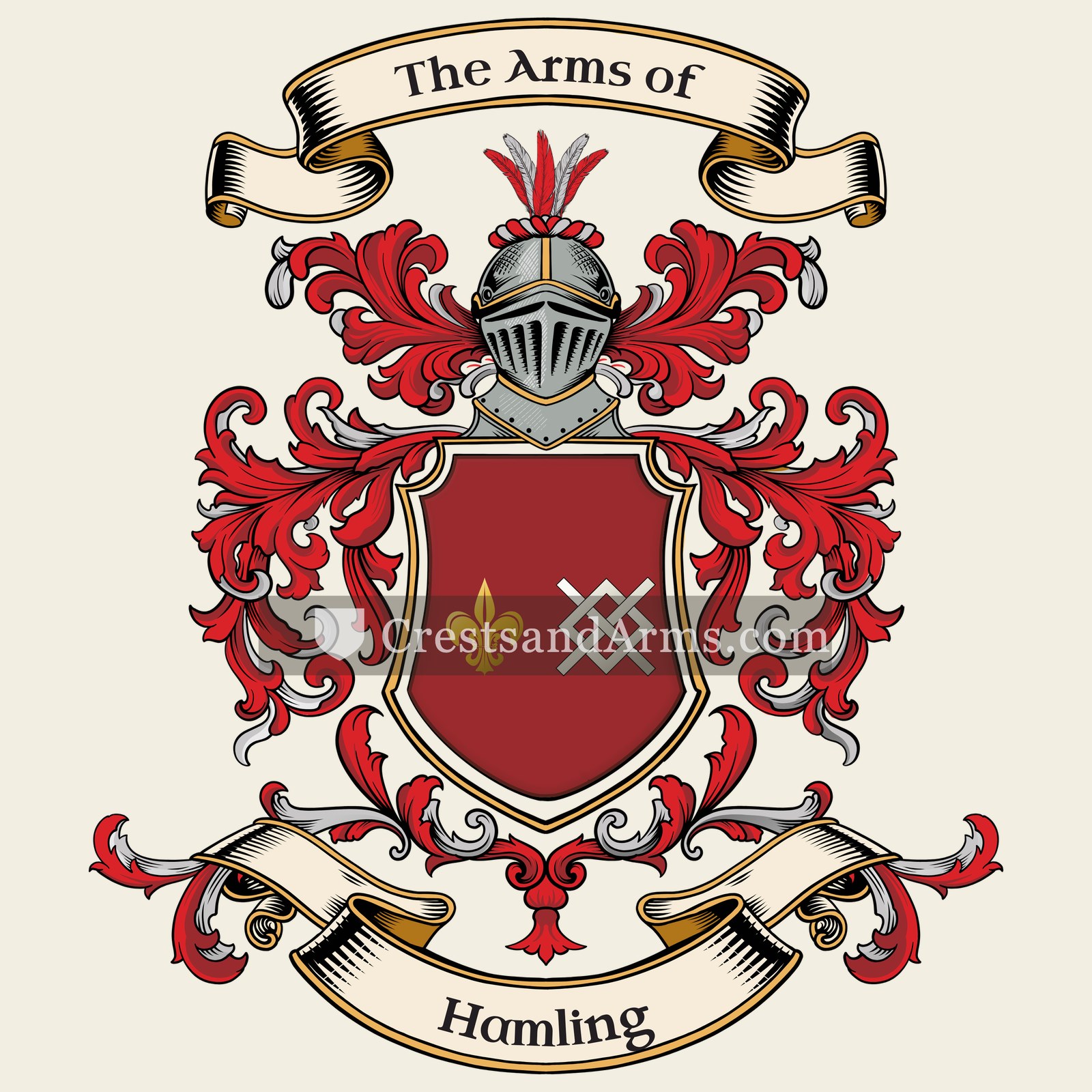 The Hamling coat of arms, drawn from the recorded blazon