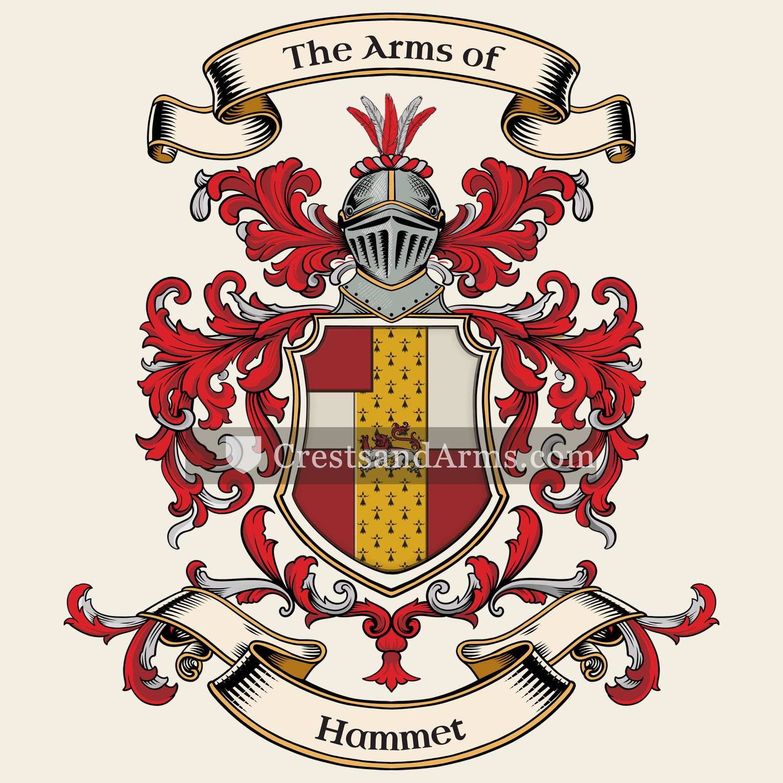 The Hammet coat of arms, drawn from the recorded blazon