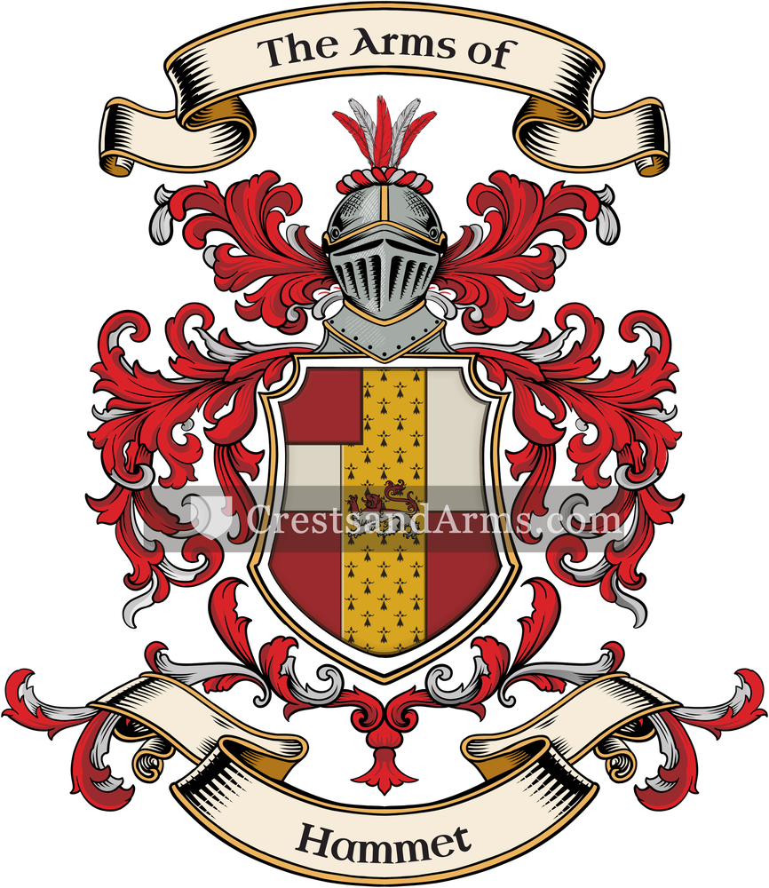 The Hammet coat of arms, drawn from the recorded blazon