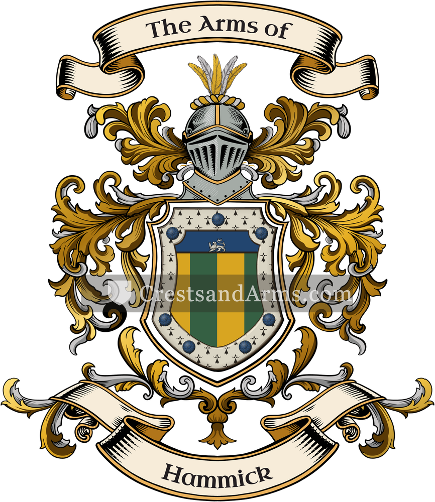 The Hammick coat of arms, drawn from the recorded blazon