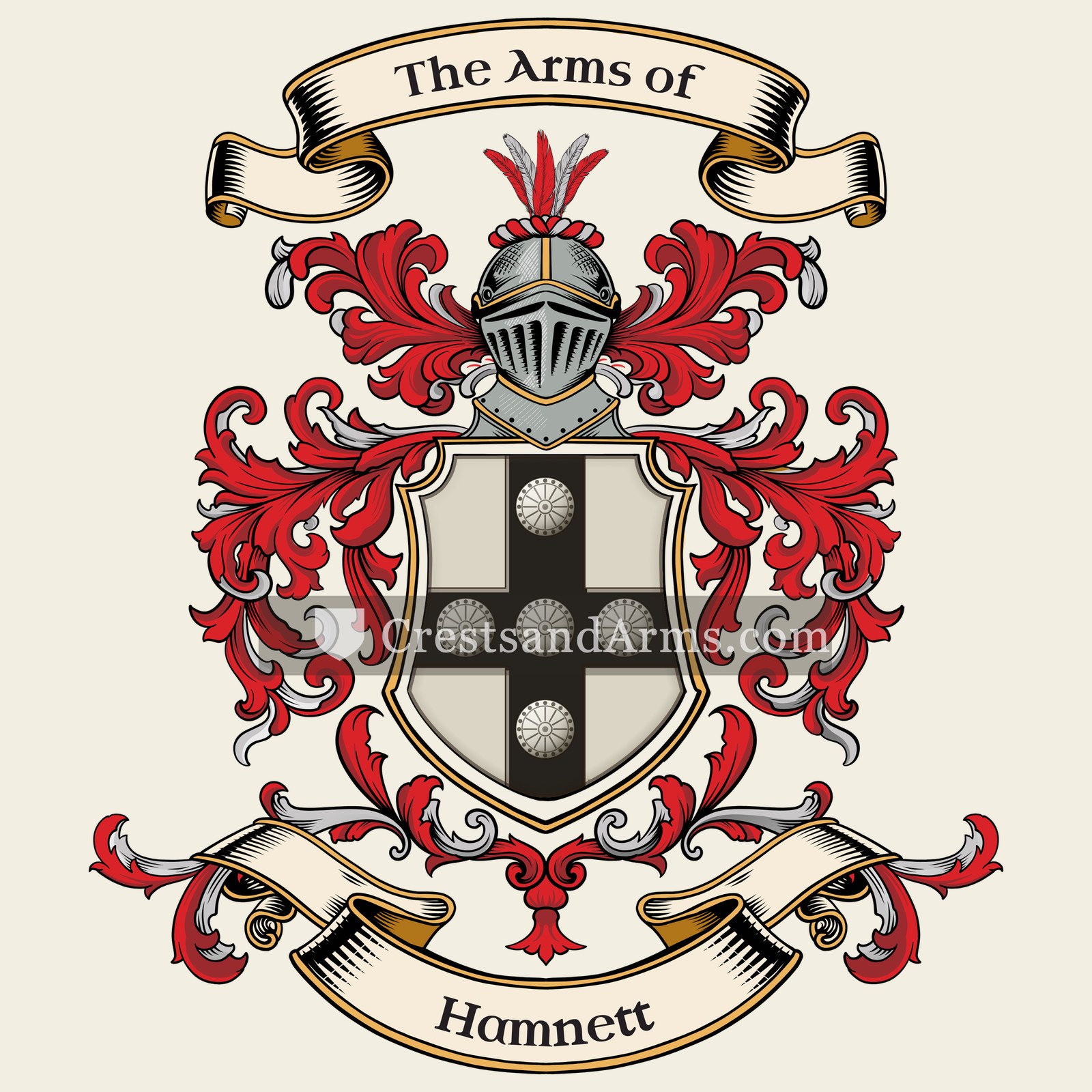 The Hamnett coat of arms, drawn from the recorded blazon