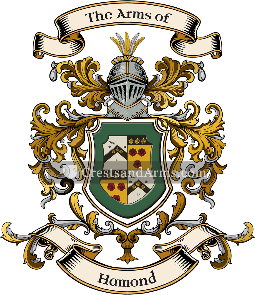 The Hamond coat of arms, drawn from the recorded blazon