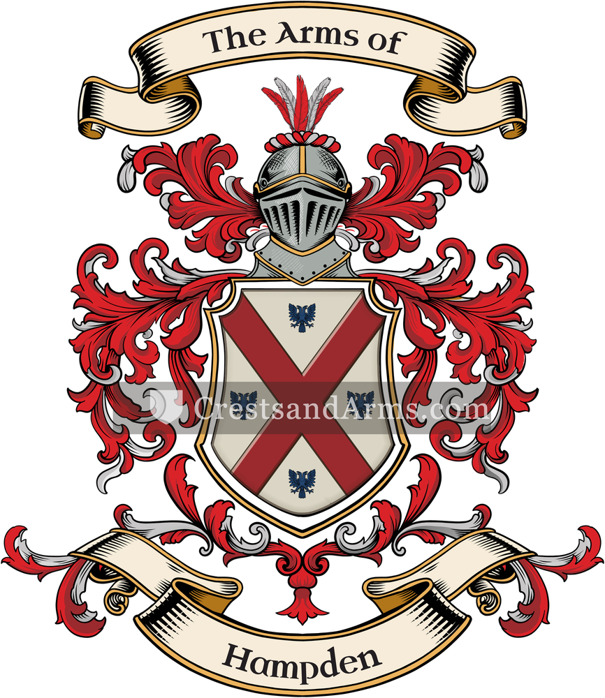 The Hampden coat of arms, drawn from the recorded blazon