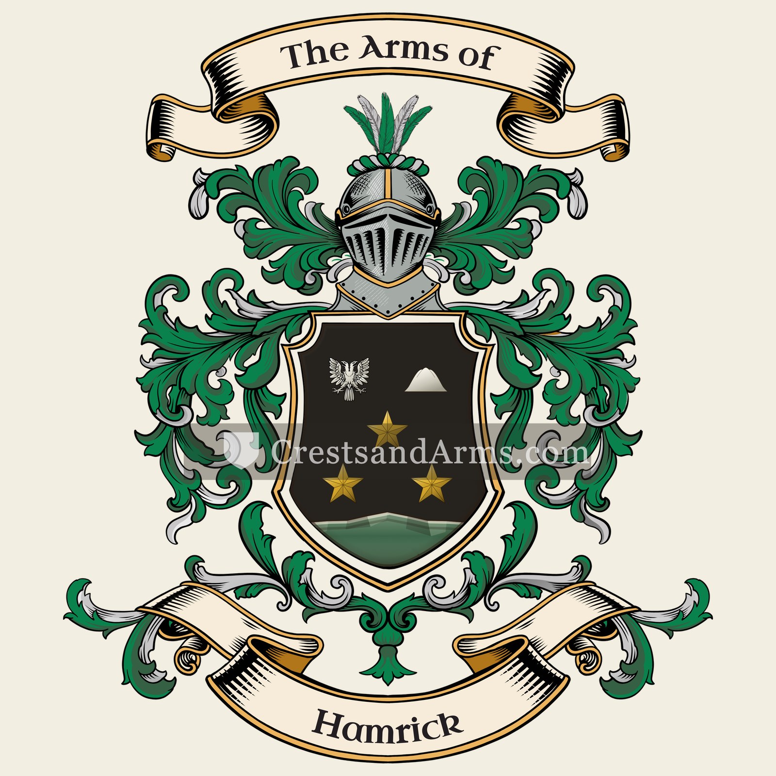 The Hamrick coat of arms, drawn from the recorded blazon