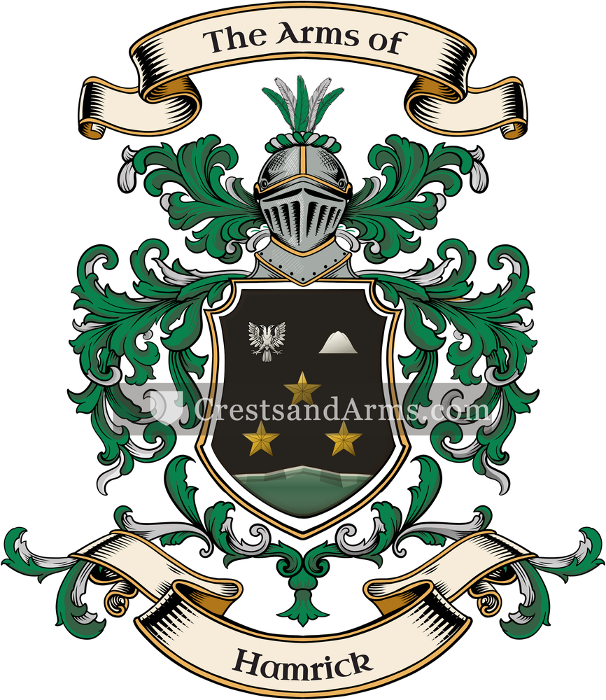 The Hamrick coat of arms, drawn from the recorded blazon