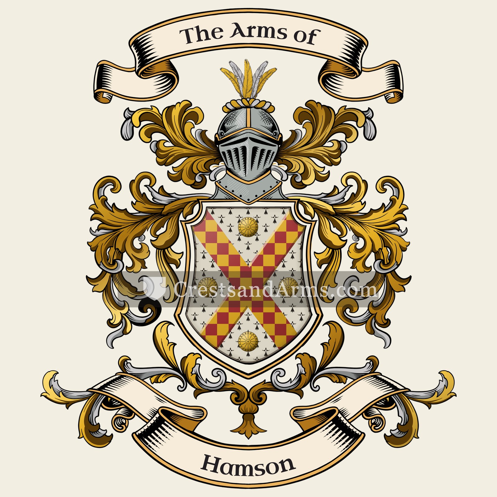 The Hamson coat of arms, drawn from the recorded blazon