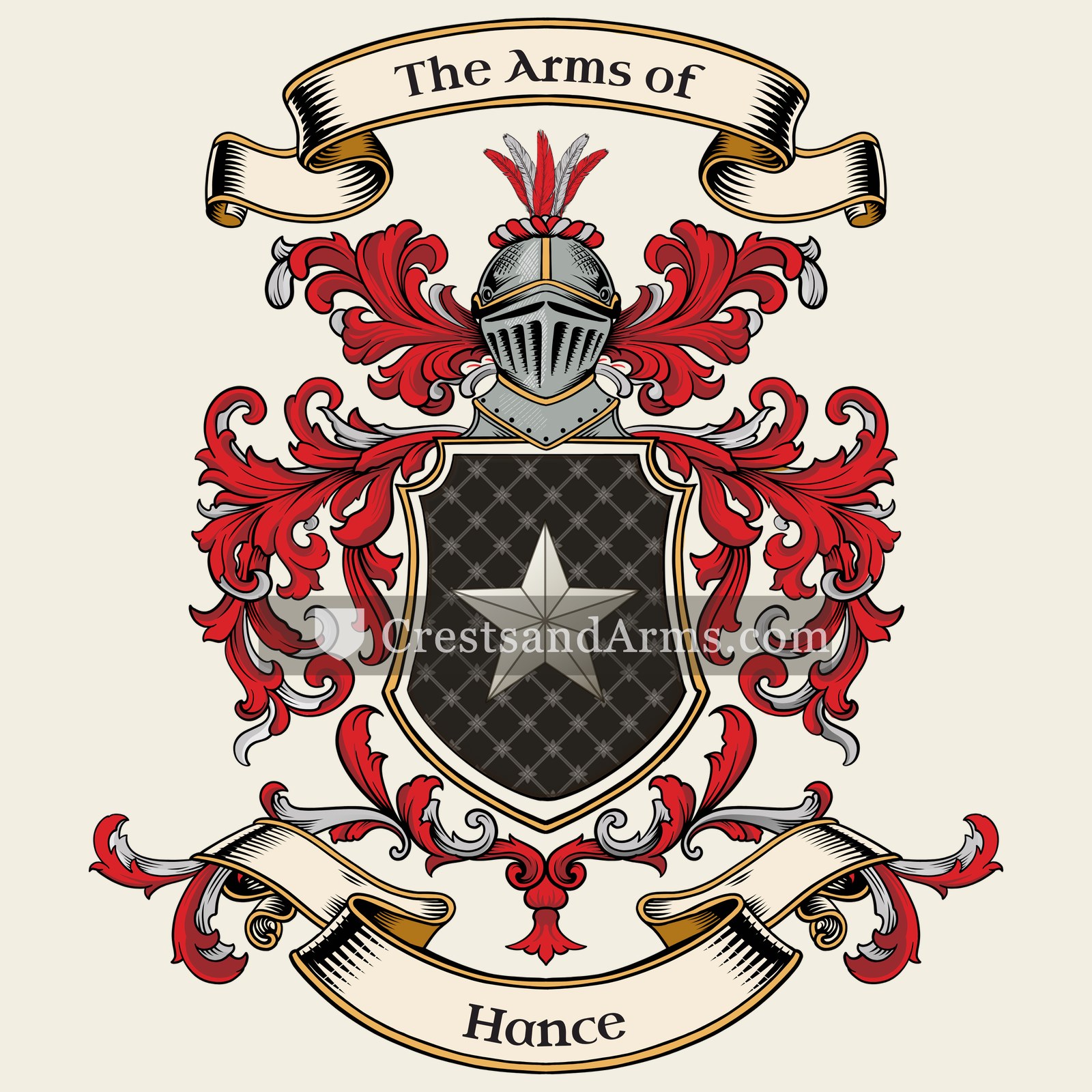 The Hance coat of arms, drawn from the recorded blazon