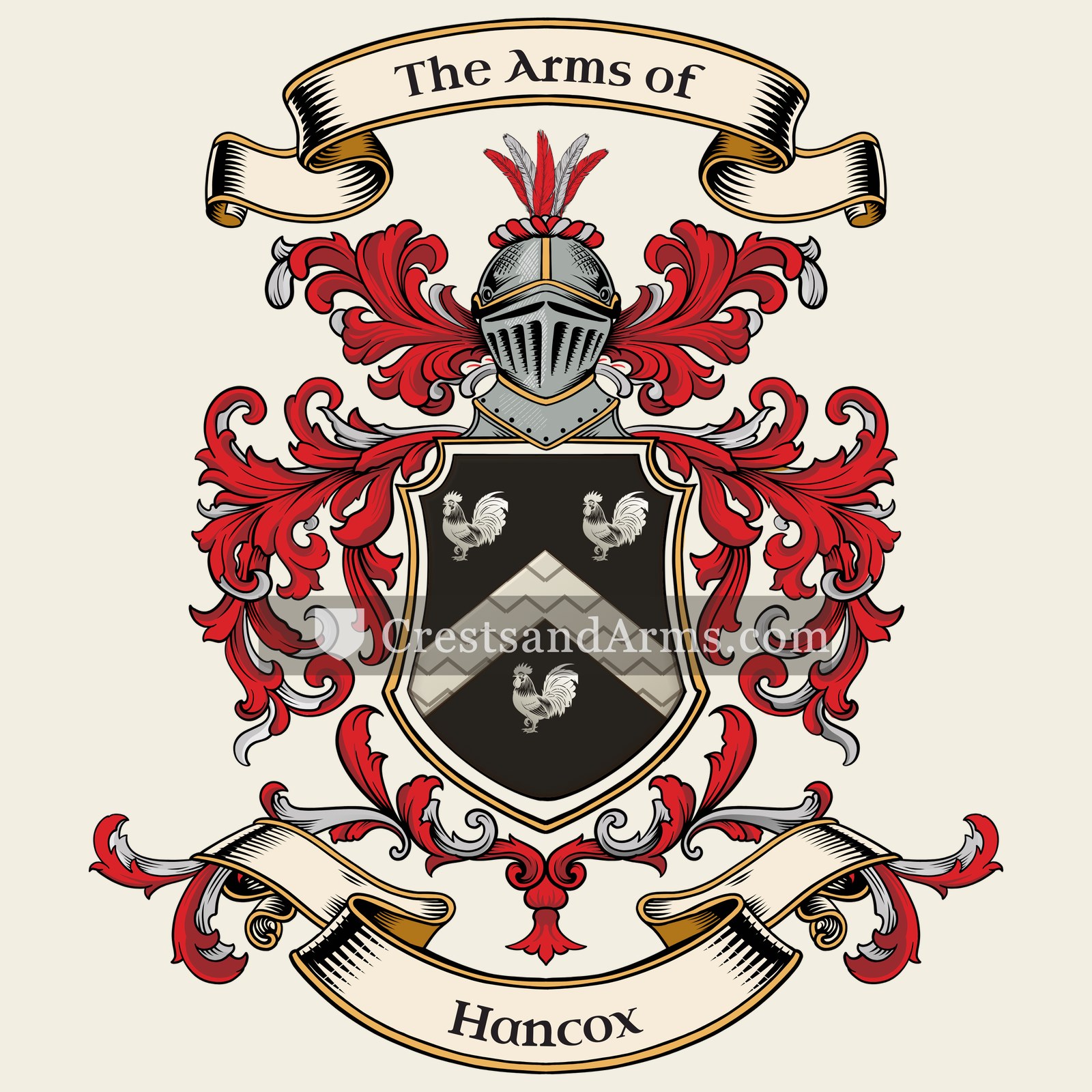 The Hancox coat of arms, drawn from the recorded blazon
