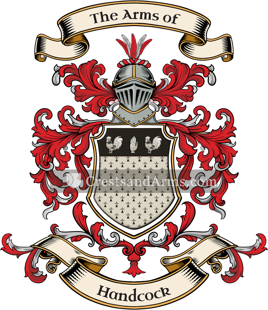 The Handcock coat of arms, drawn from the recorded blazon