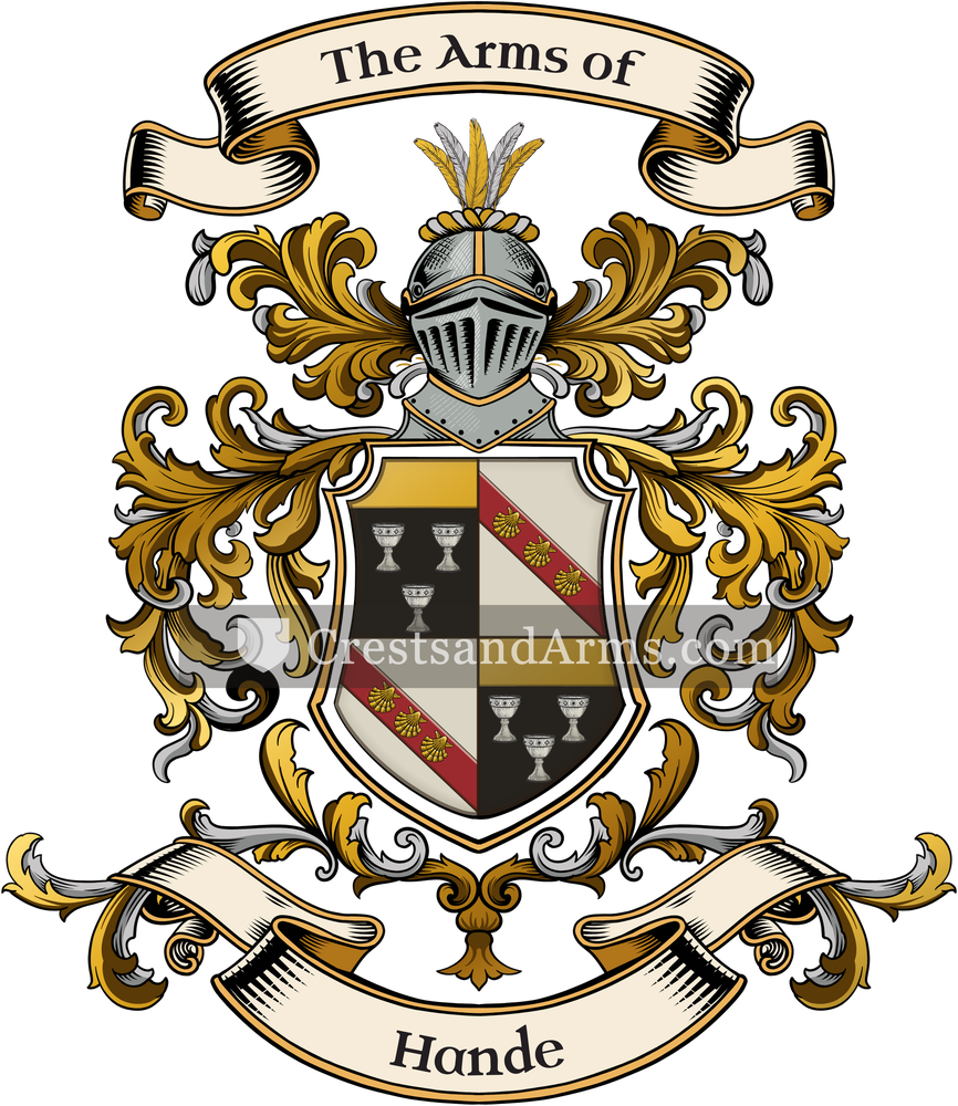 The Hande coat of arms, drawn from the recorded blazon