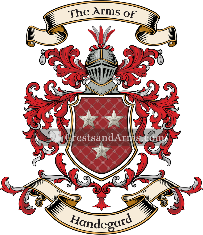 The Handegard coat of arms, drawn from the recorded blazon