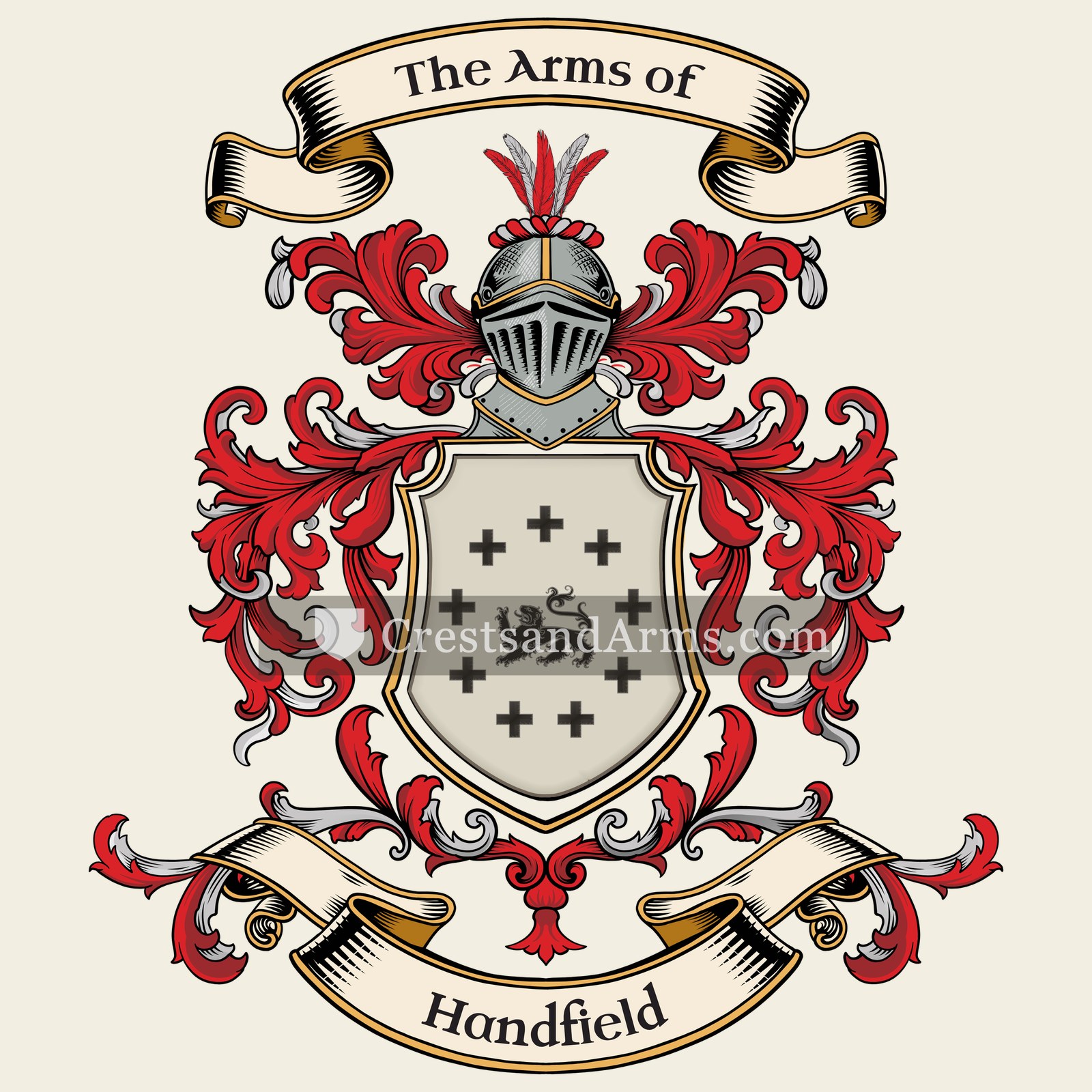 The Handfield coat of arms, drawn from the recorded blazon
