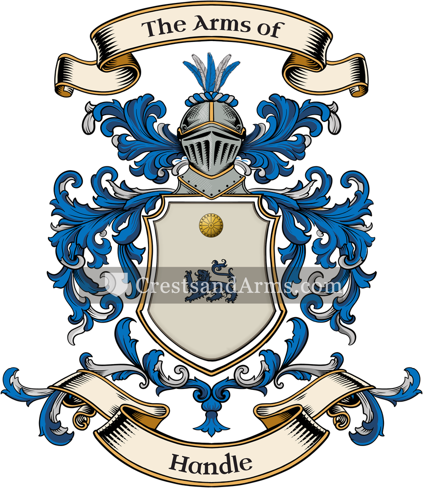 The Handle coat of arms, drawn from the recorded blazon