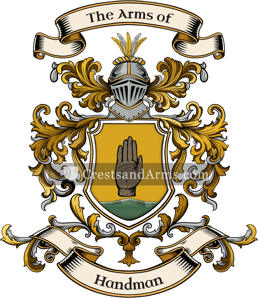 The Handman coat of arms, drawn from the recorded blazon
