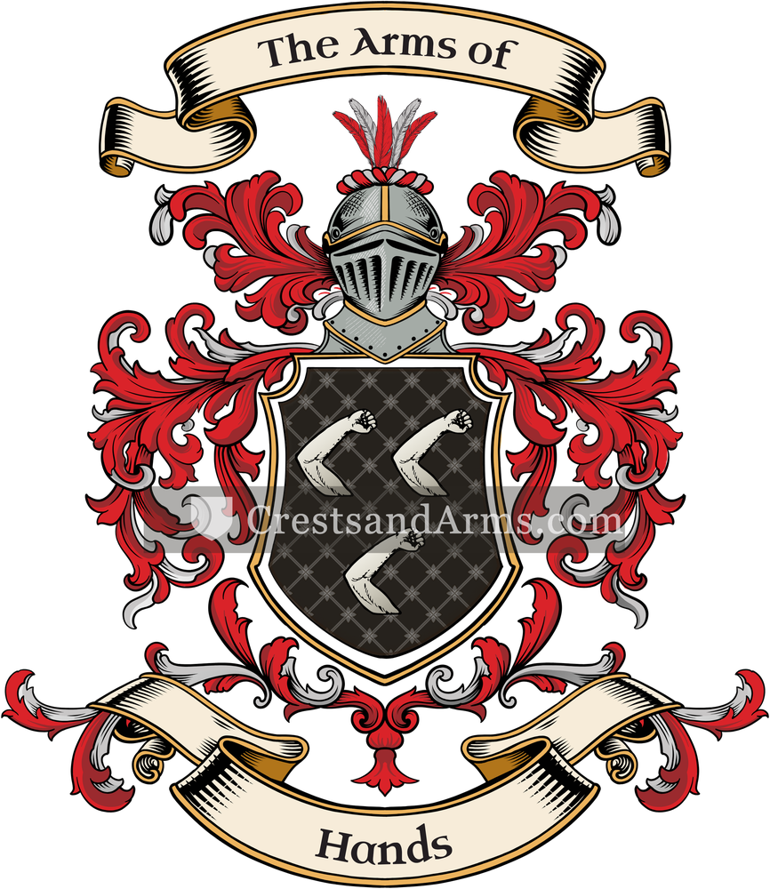 The Hands coat of arms, drawn from the recorded blazon