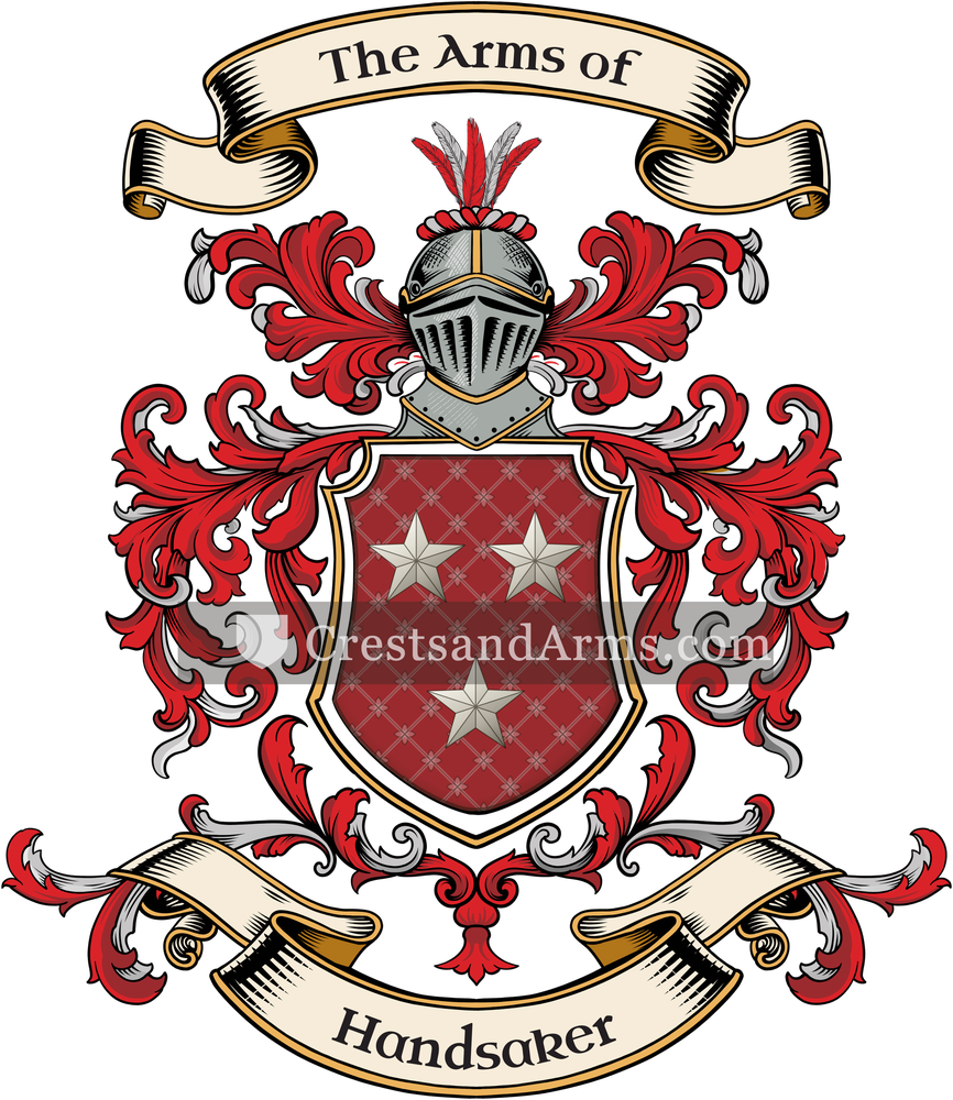The Handsaker coat of arms, drawn from the recorded blazon