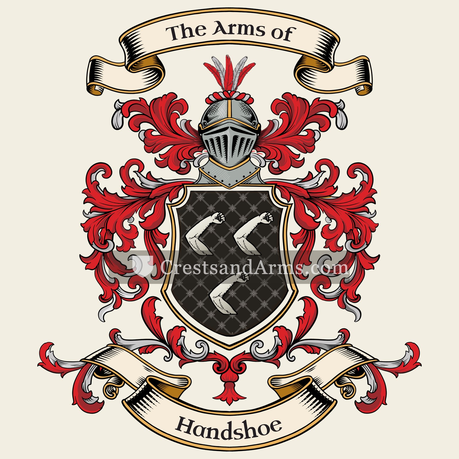 The Handshoe coat of arms, drawn from the recorded blazon