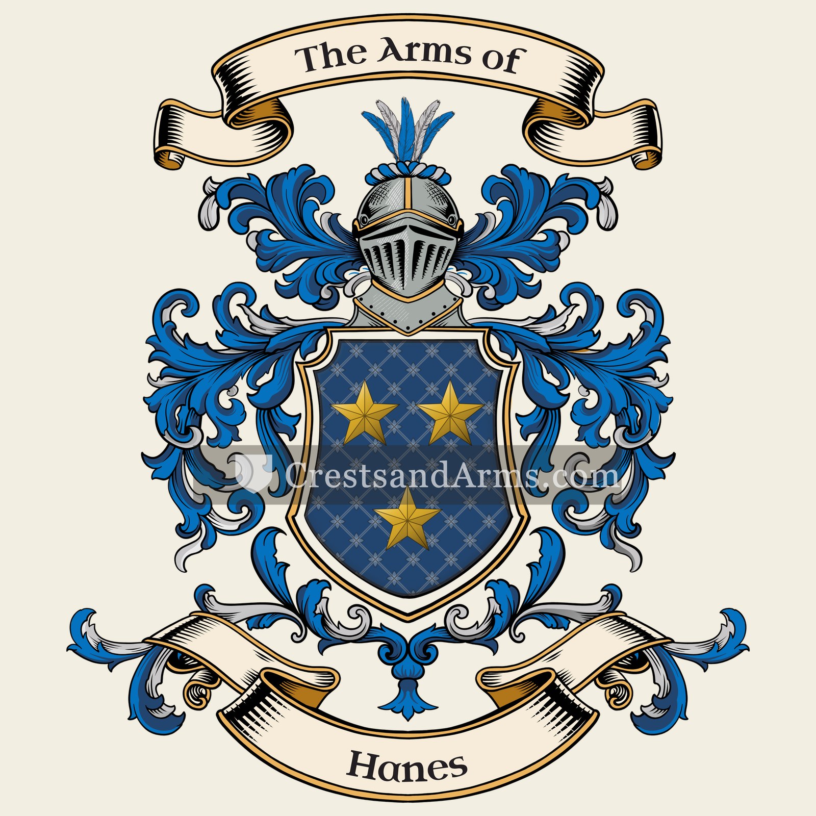 The Hanes coat of arms, drawn from the recorded blazon