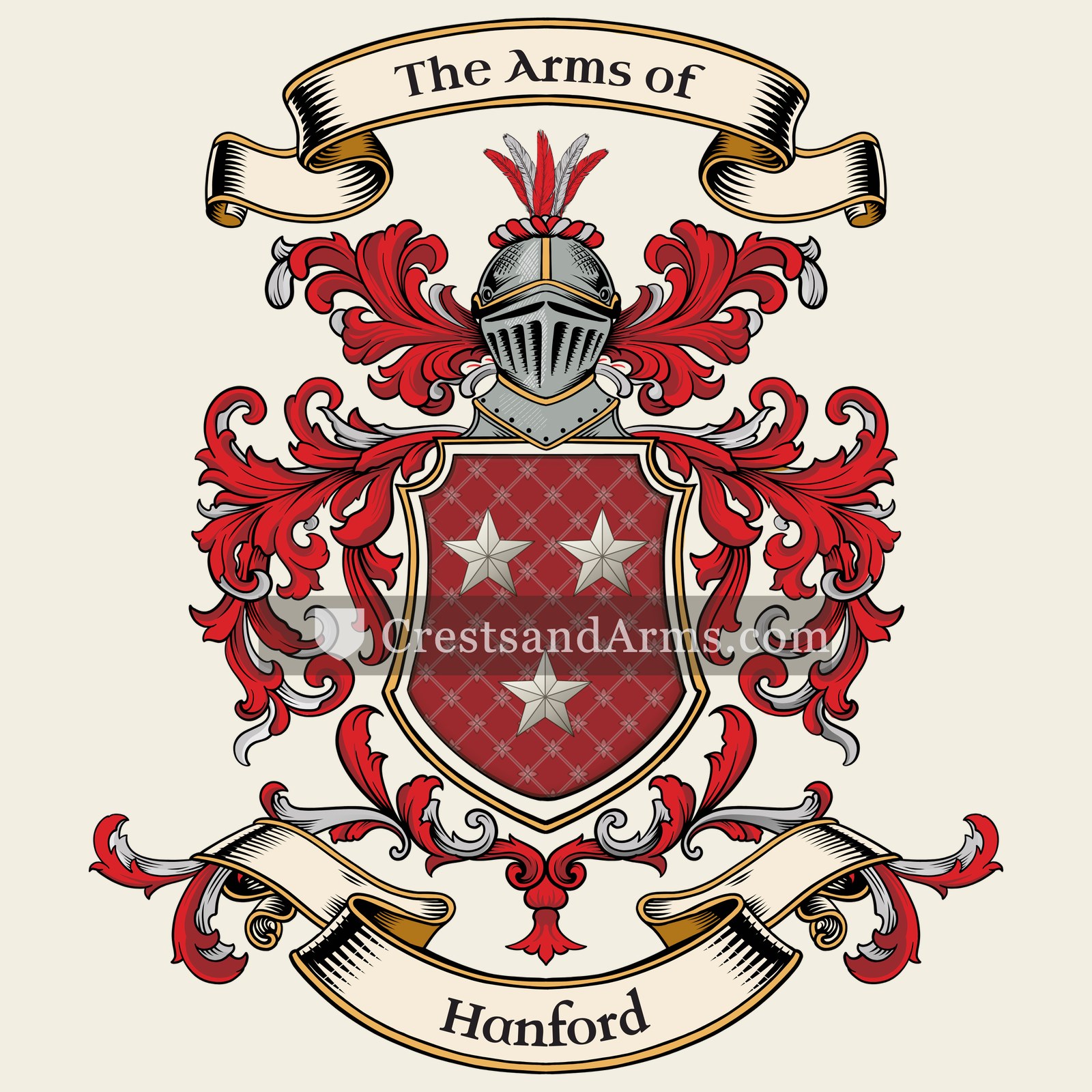The Hanford coat of arms, drawn from the recorded blazon