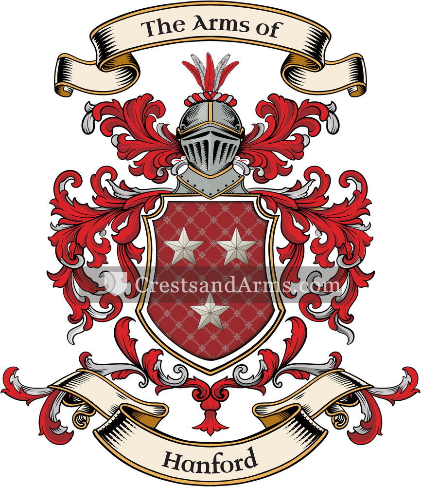 The Hanford coat of arms, drawn from the recorded blazon