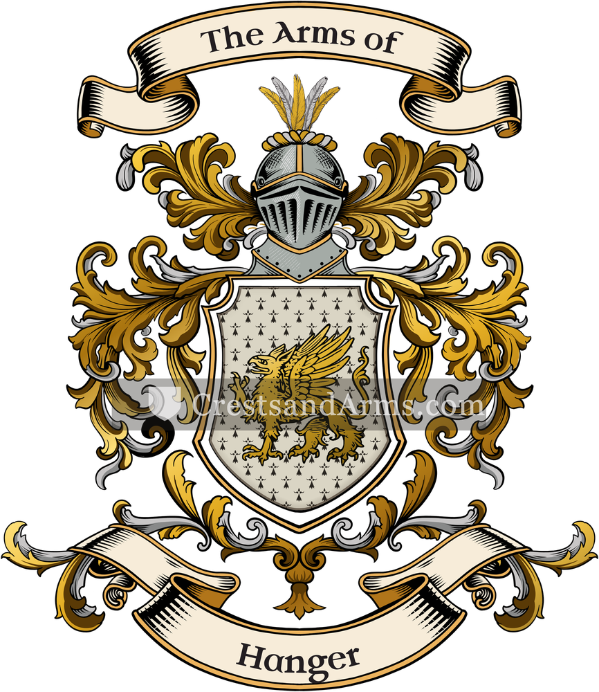 The Hanger coat of arms, drawn from the recorded blazon