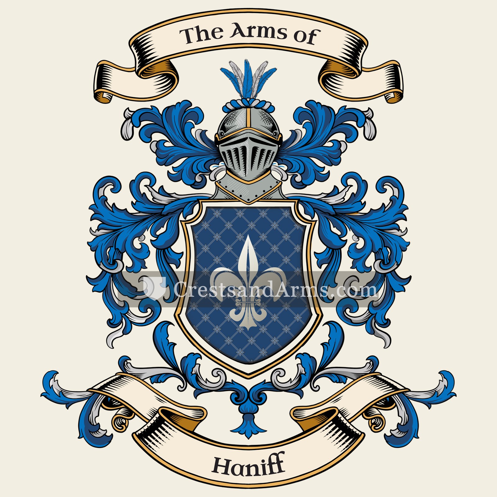 The Haniff coat of arms, drawn from the recorded blazon