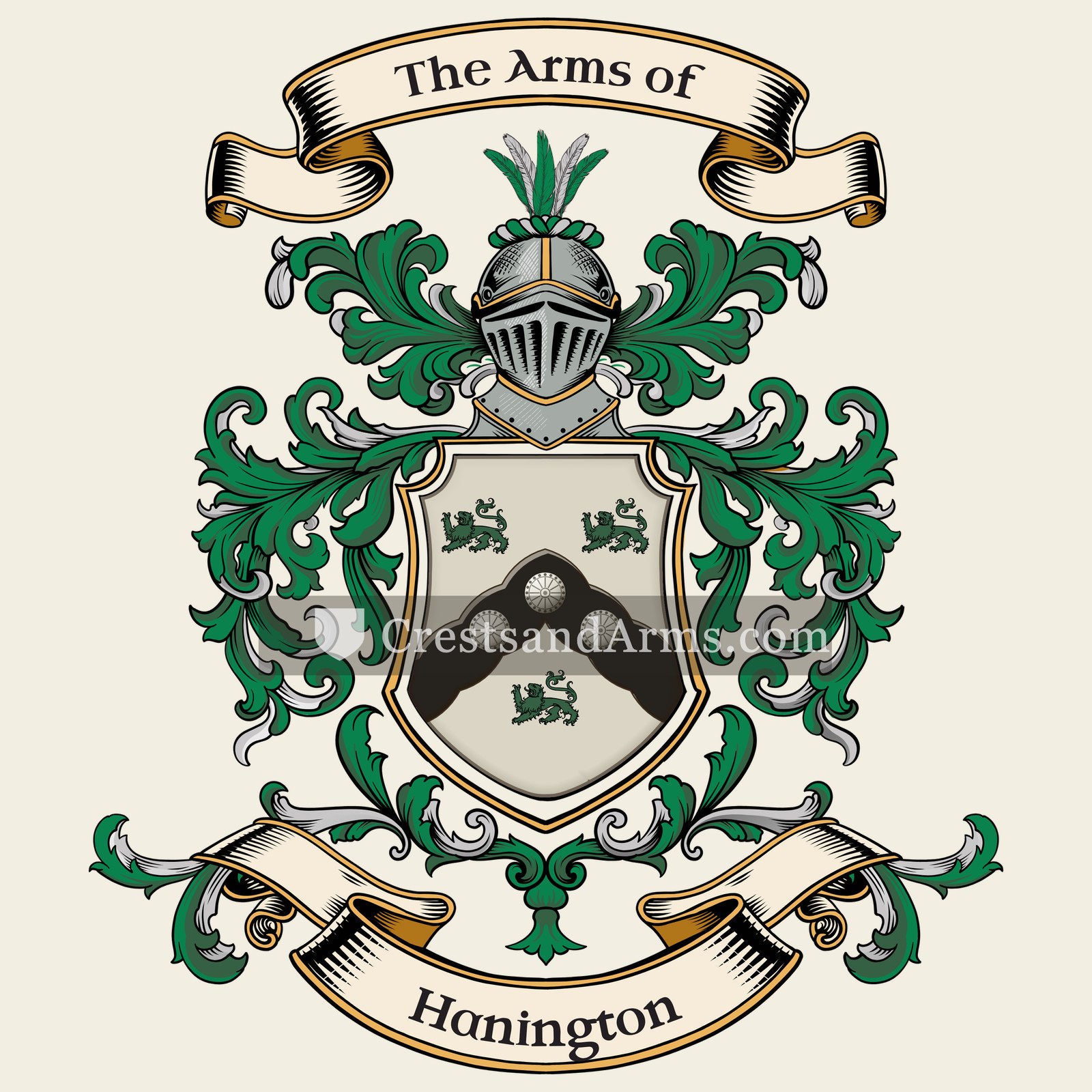 The Hanington coat of arms, drawn from the recorded blazon