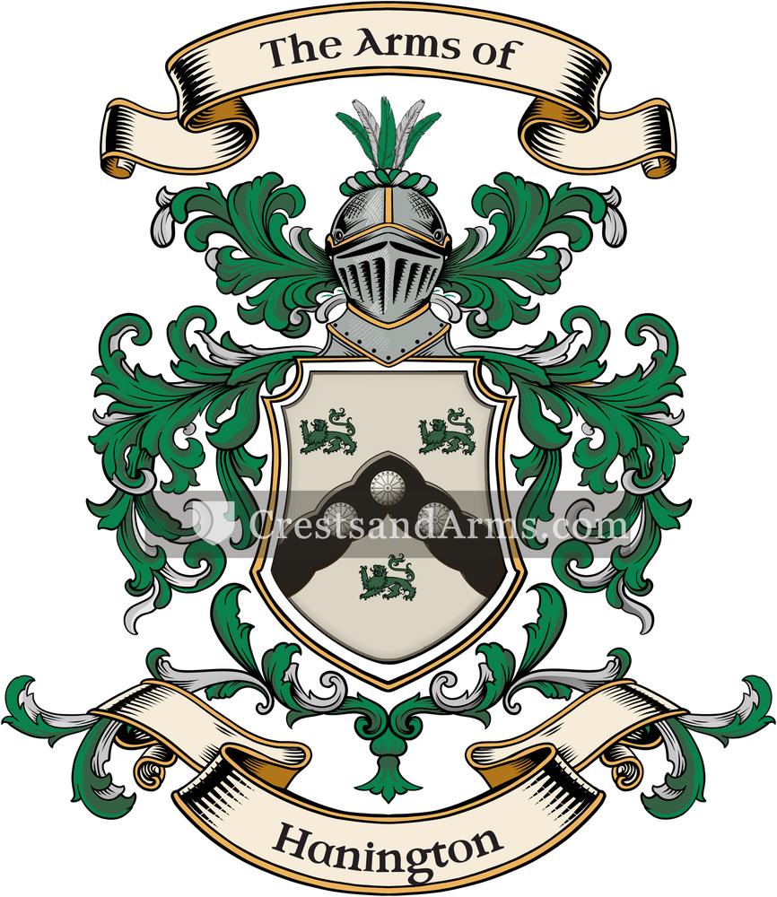 The Hanington coat of arms, drawn from the recorded blazon