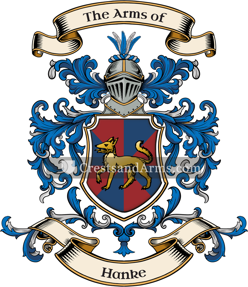 The Hanke coat of arms, drawn from the recorded blazon